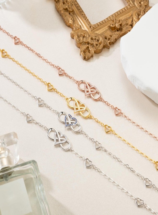 BlingGem خلخال بلينغ جيم للنساء، مصنوع من الفضة الإسترليني عيار 925، مرصع بالزركونيا المكعبة، بتصميم قلب لانهائي أزرق، هدية مثالية لأعياد الميلاد وحفلات الزفاف. - Image 4
